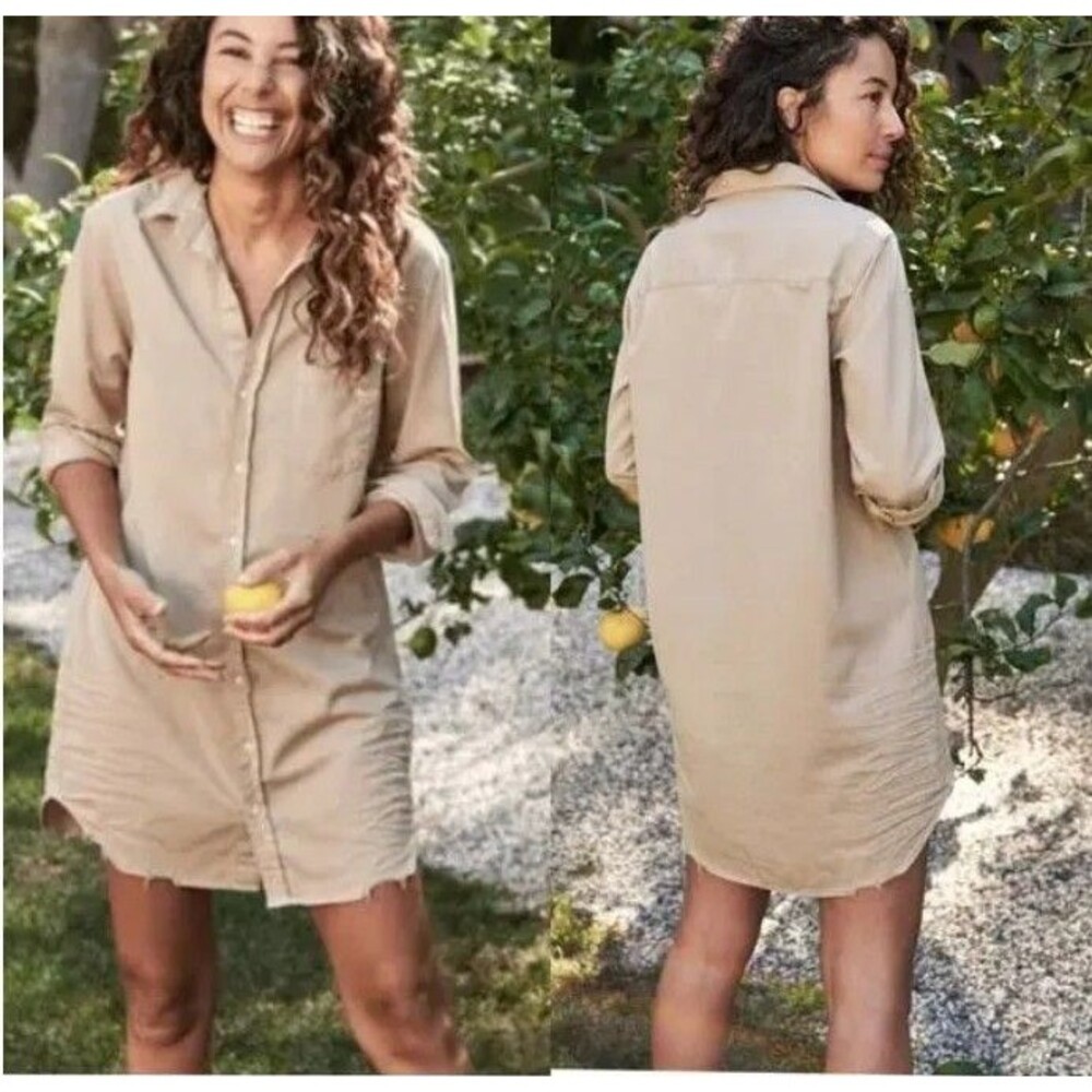 Frank & Eileen Mary Classic Shirtdress Sand Beige Cotton Size Medium Mini Length - Picture 2 of 9